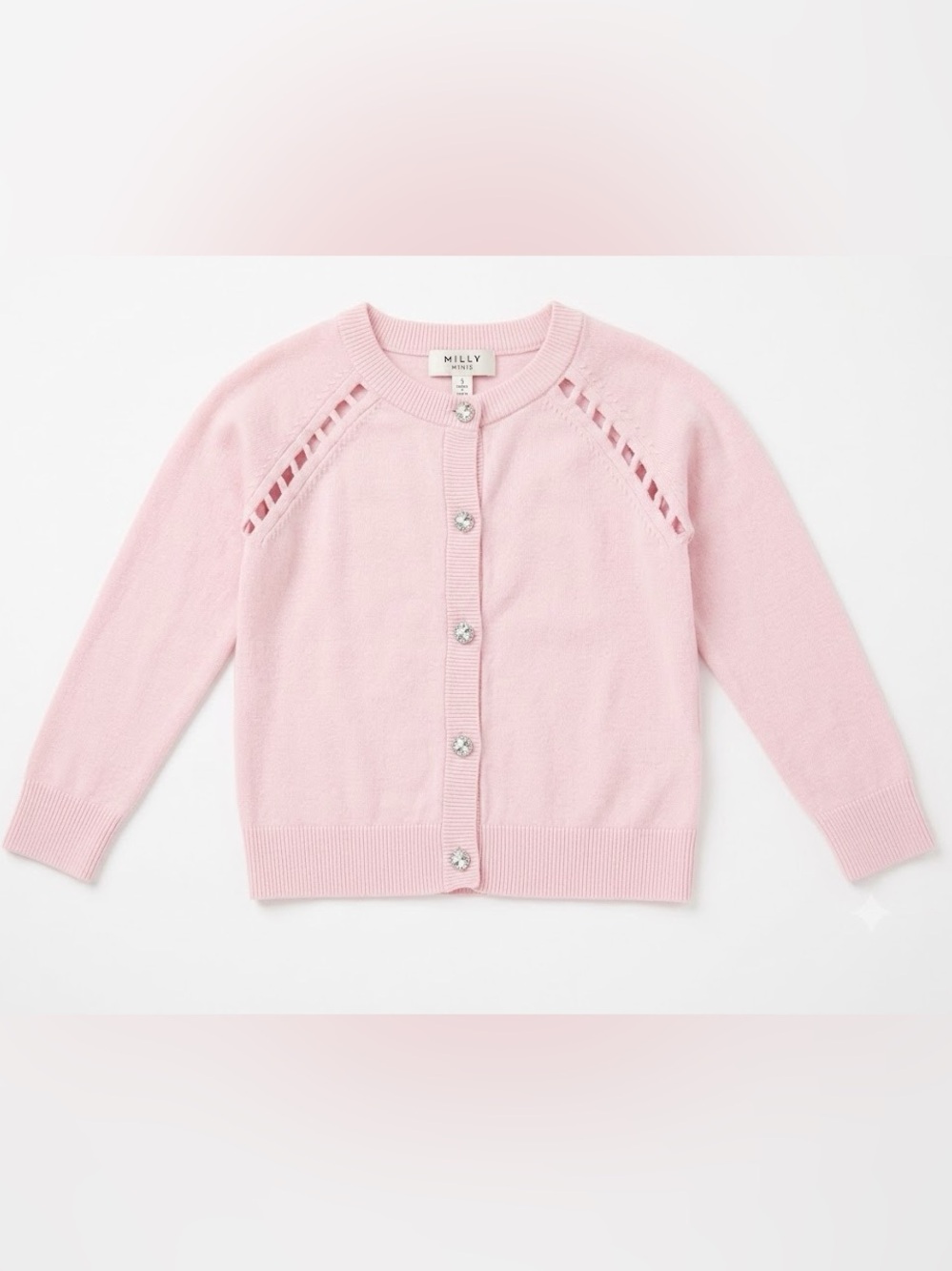 Milly Minis New York Pink Crystal-Button Cardigan